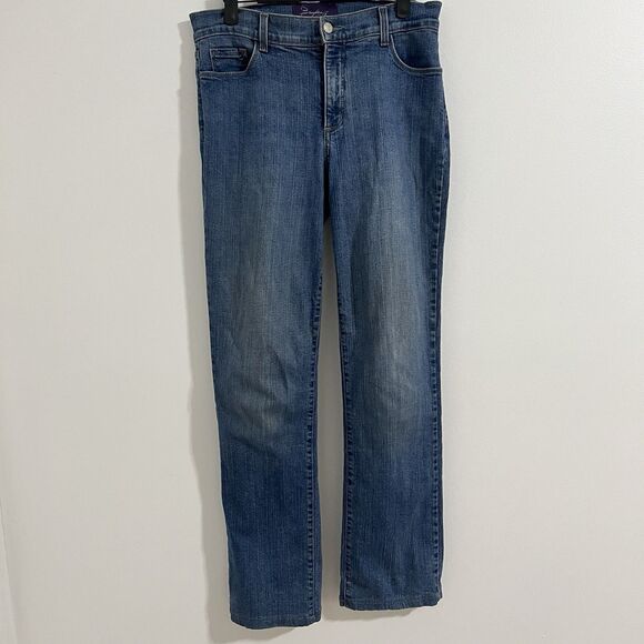 Not Your Daughter's Jeans Size 8 Blue Straight  Lift Tuck NYDJ Y2K Embroidered - Picture 2 of 8